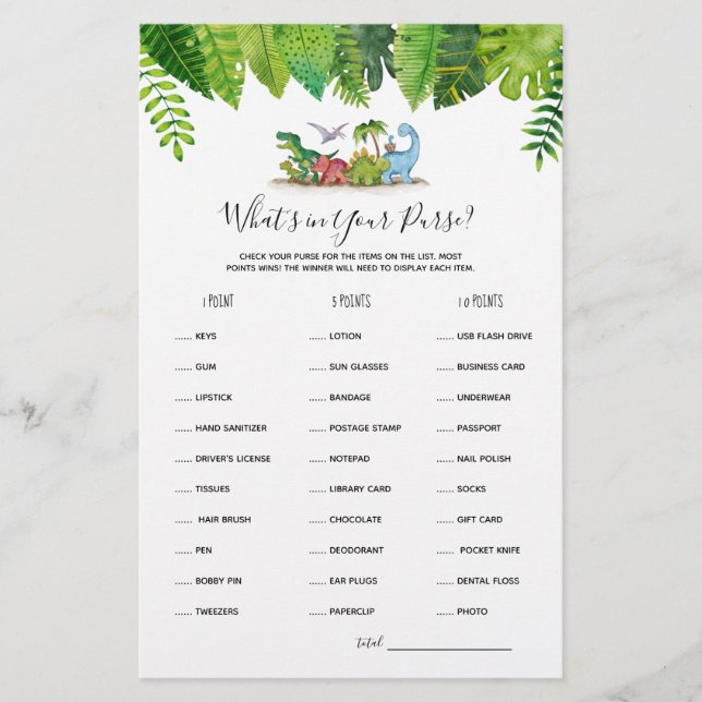 Qu'y a-t-il dans votre sac Dinosaur Baby shower je (Devant)