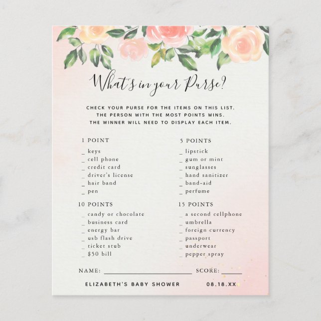 Qu'y a-t-il dans votre sac | Jeu Baby shower (Devant)