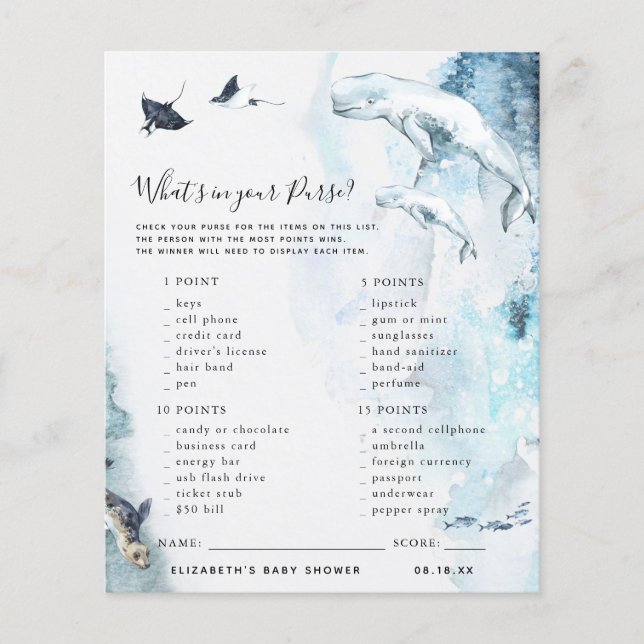 Qu'y a-t-il dans votre sac | Jeu Baby shower (Devant)