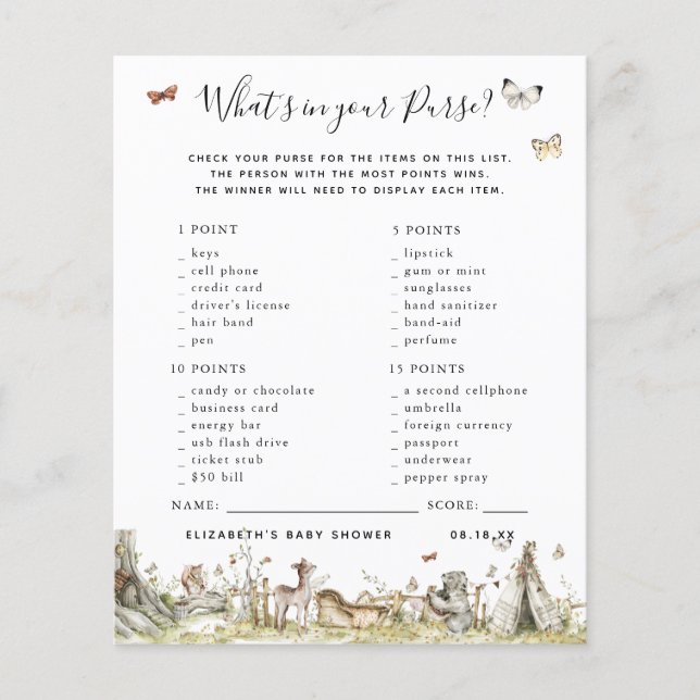 Qu'y a-t-il dans votre sac | Jeu Baby shower (Devant)