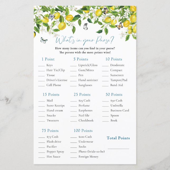 Qu'y a-t-il dans votre sac | Jeu de Fête des marié (Devant)