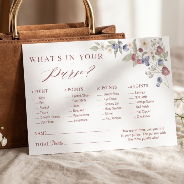 Qu'y a-t-il dans votre sac ? Jeu de mariage Berry  (What's in Your Purse? Berry Sweet Bridal Game)