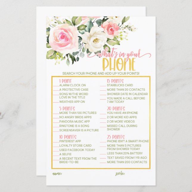 Qu'y a-t-il dans votre téléphone - Pink Floral & G (Devant / Derrière)