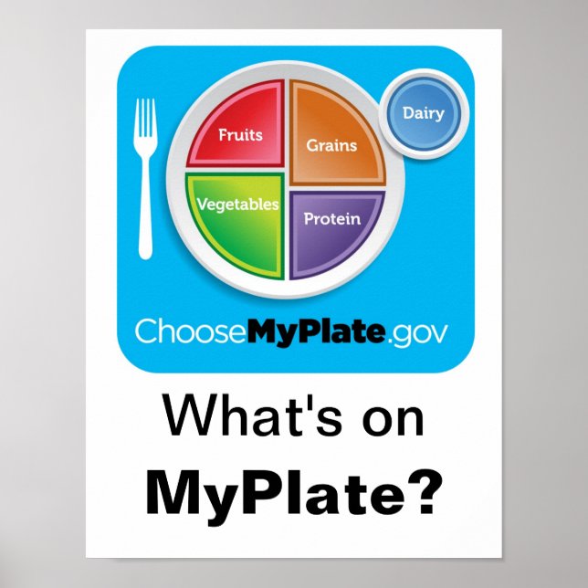 Qu'y a-t-il sur MyPlate ? Poster - Bleu sur blanc (Devant)
