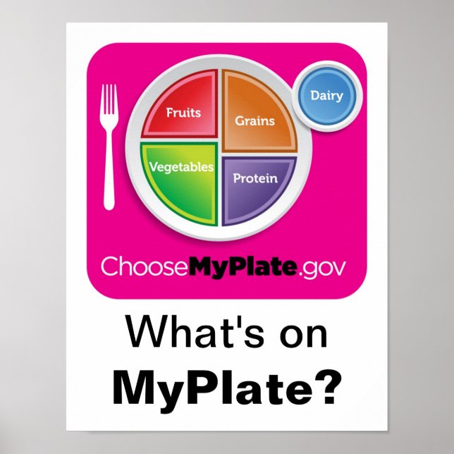 Qu'y a-t-il sur MyPlate ? Poster - Magenta en blan (Devant)