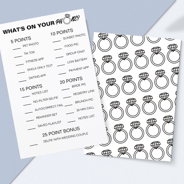 Qu'y a-t-il sur votre jeu de téléphone - Activité  (This bridal shower game is fun, easy to edit and features cute diamond rings on the back.)