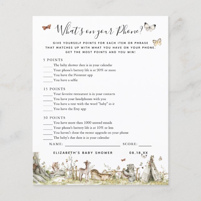Qu'y a-t-il sur votre téléphone | Jeu Baby shower (Devant)