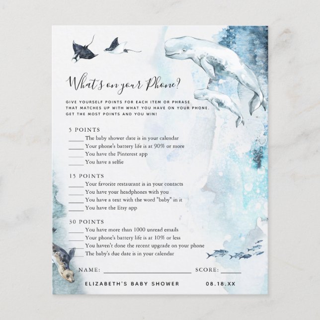 Qu'y a-t-il sur votre téléphone | Jeu Baby shower (Devant)
