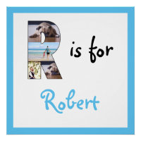 R est pour Nom Photo Blue Poster