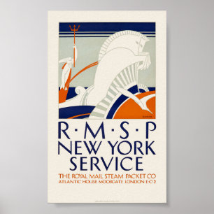 R.M.S.P. New York Service Poster vintage 1921