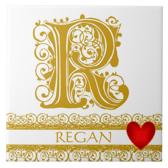 R Nom du monogramme Dentelle d'or Carreau de Modèl (Devant)