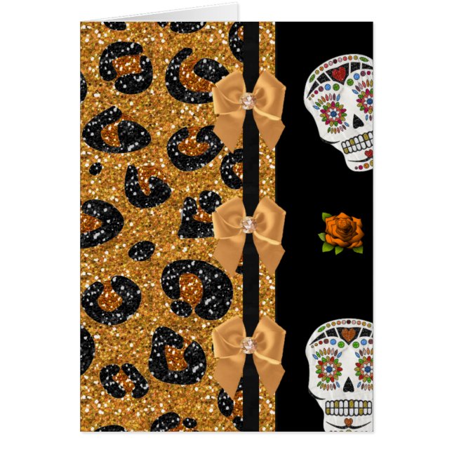 RAB Rockabilly Gold Leopard Print Sugar Skulls (Devant)