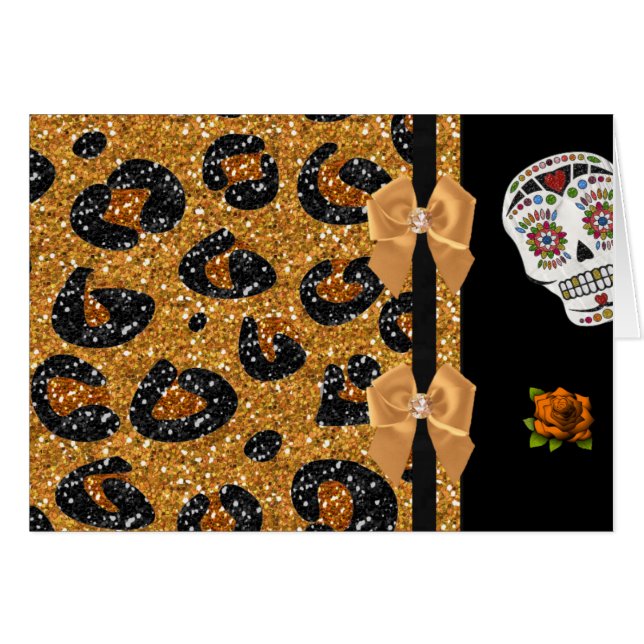 RAB Rockabilly Gold Leopard Print Sugar Skulls (Devant horizontal)