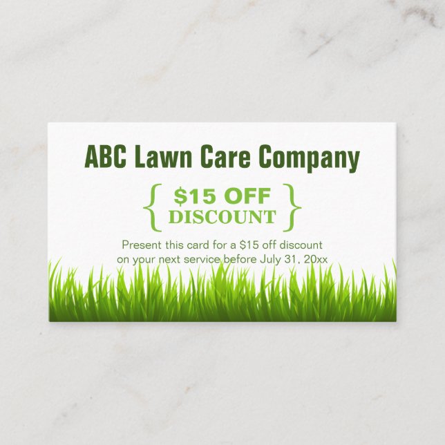 Rabais Coupon Garage de pelouse Landscaping Carte  (Devant)