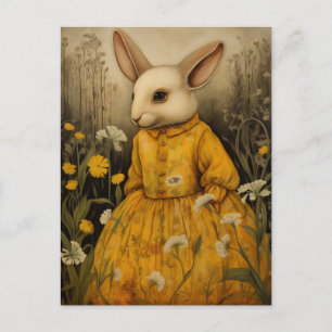 Rabbit Adorable dans une robe florale jaune carte