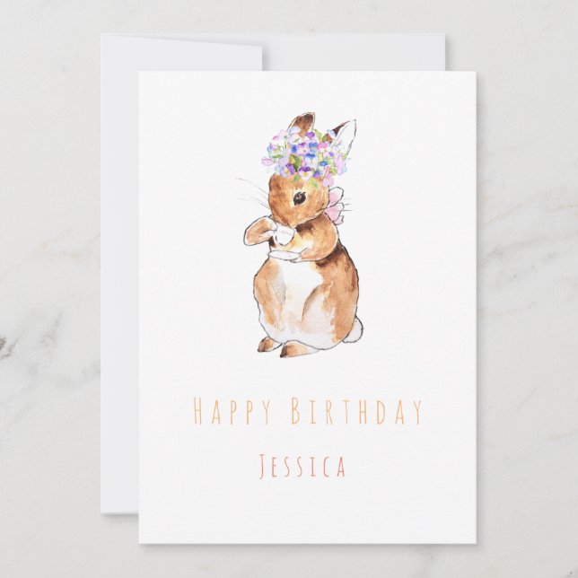 Rabbit avec fleurs Bonne carte de voeux d'annivers (Devant)