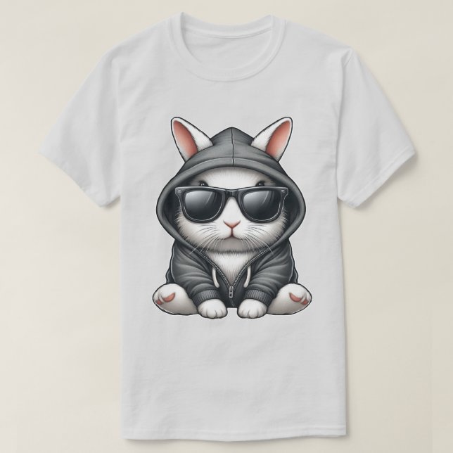 Rabbit blanc cool en Sweat - shirt à capuche et lu (Design devant)