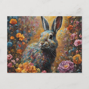 Rabbit dans la carte postale des fleurs