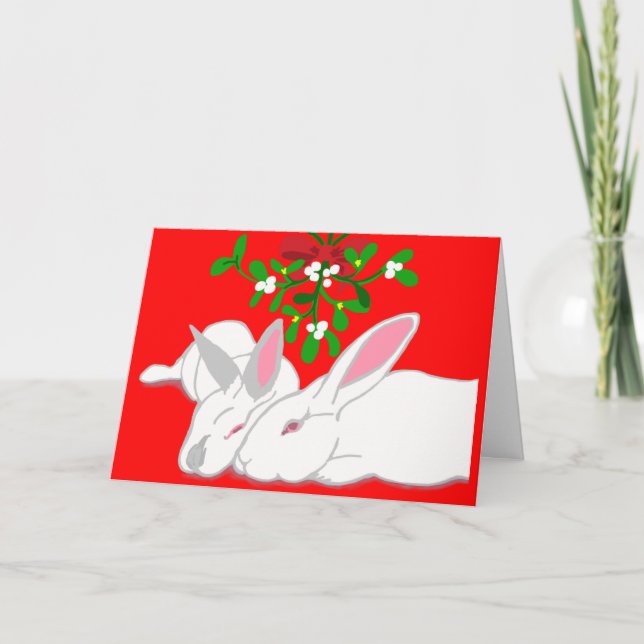 Rabbit Mistletoe Bunny Love Carte de vacances (Devant)