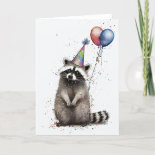 Raccoon Anniversaire de fête Carte de voeux pliée