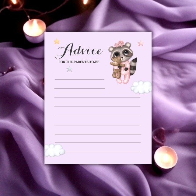 Raccoon Baby shower Lavender Conseils Pour Les Par (Raccoon Animal Girl Baby Shower Advice For Parents)