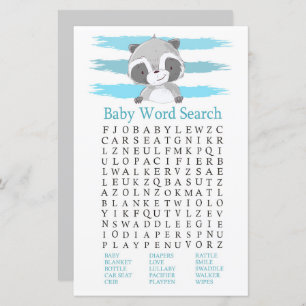 Raccoon Baby shower Word Jeu de recherche