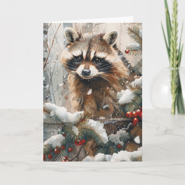 Raccoon Carte pour notes de scène d'hiver - Carte  (Devant)