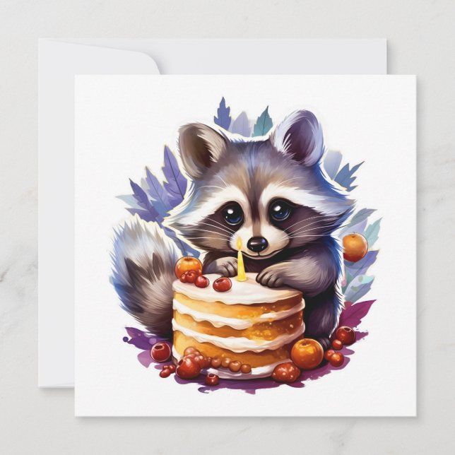 Raccoon d'hiver avec gâteau du 1er anniversaire (Devant)