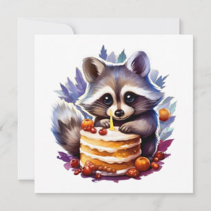 Raccoon d'hiver avec gâteau du 1er anniversaire