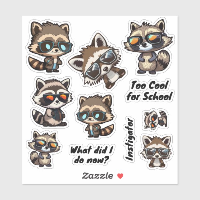 Raccoon en Lunettes de soleil, Stickers Troublemak (Feuille)
