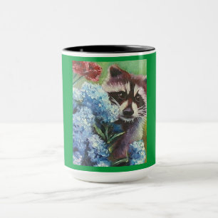 Raccoon et Blue Hydrangeas MUG