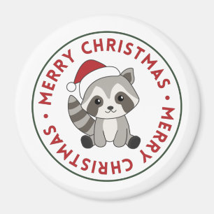 Raccoon Noël Neige hiver Raccoons Magnet