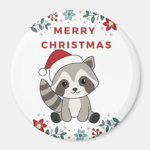 Raccoon Noël Neige hiver Raccoons Magnet