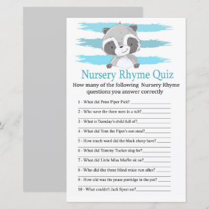 Raccoon Nursery Rhyme Quiz jeu de baby shower