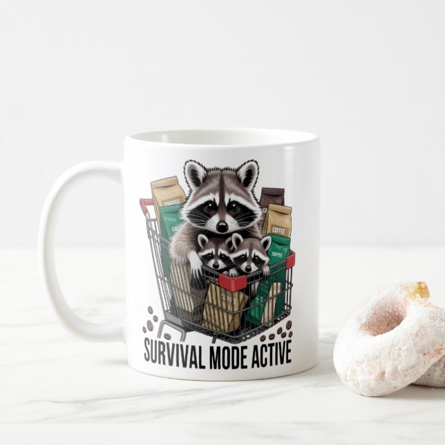 Raccoon Survival Mode Active Mug - Funny Coffee Ad (Avec donut)