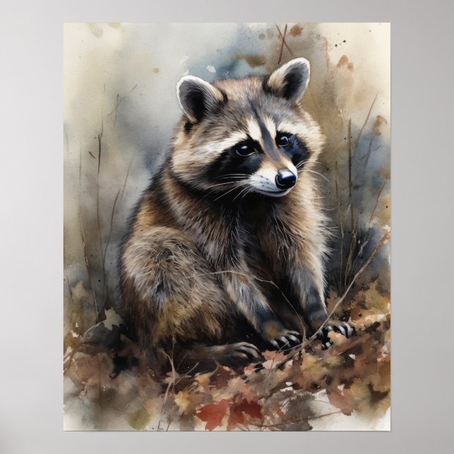 Raccoon Woodland Animal Art Imprimer Poster (Devant)