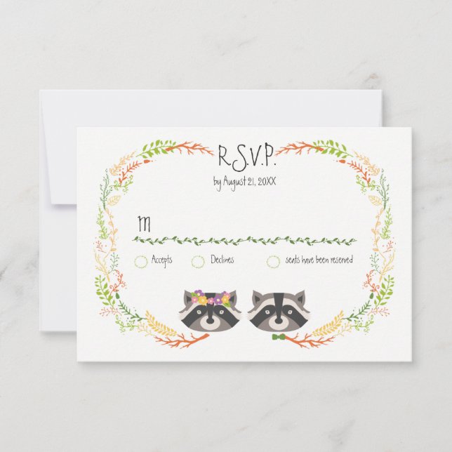 Raccoons de Forêt Whimsical Mariage rustique RSVP (Devant)