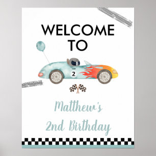 Race Car 2e Affiche de bienvenue d'anniversaire