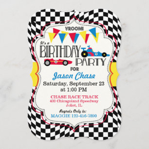 Race Car Anniversaire Fête Carte d'invitation