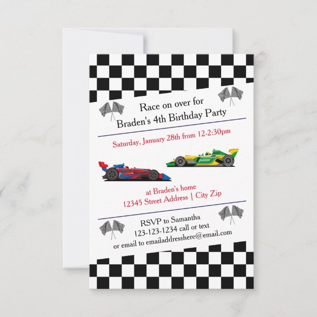 Race Car Anniversaire Fête - Invitation 3x5 (Devant)