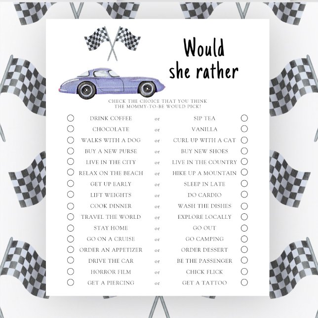 Race car baby shower Voudrait-elle plutôt jouer (Créateur téléchargé)