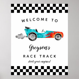 Race Car Boy Anniversaire Affiche de bienvenue de