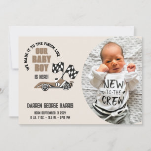 Race Car Crew Baby Boy Faire-part de naissance