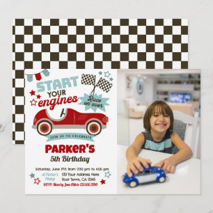 Race Car Fête à thème Invitation avec photo
