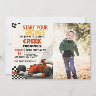 Race Car Party Anniversaire Invitation avec photo