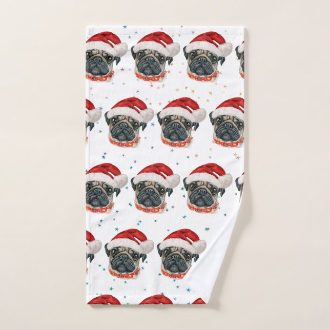 Race de chien Pug Étoiles de Noël (Serviette à main)