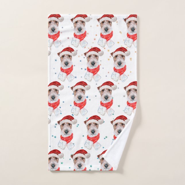 Race de chien Wire Fox Terrier Étoiles de Noël (Serviette à main)