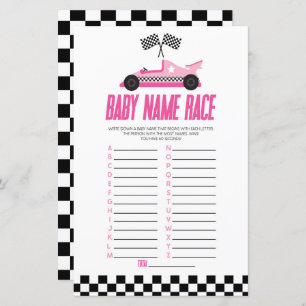 Race rose Nom de voiture Course Baby shower Jeu