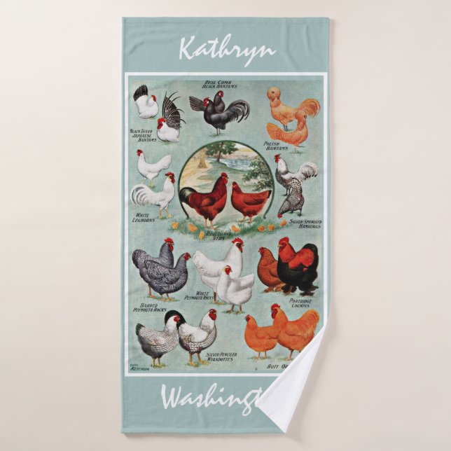 Races vintages de poulet   (Serviette de bain)