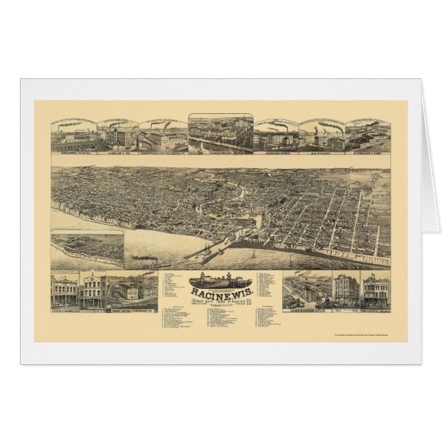 Racine, carte panoramique de WI - 1883 (Devant horizontal)